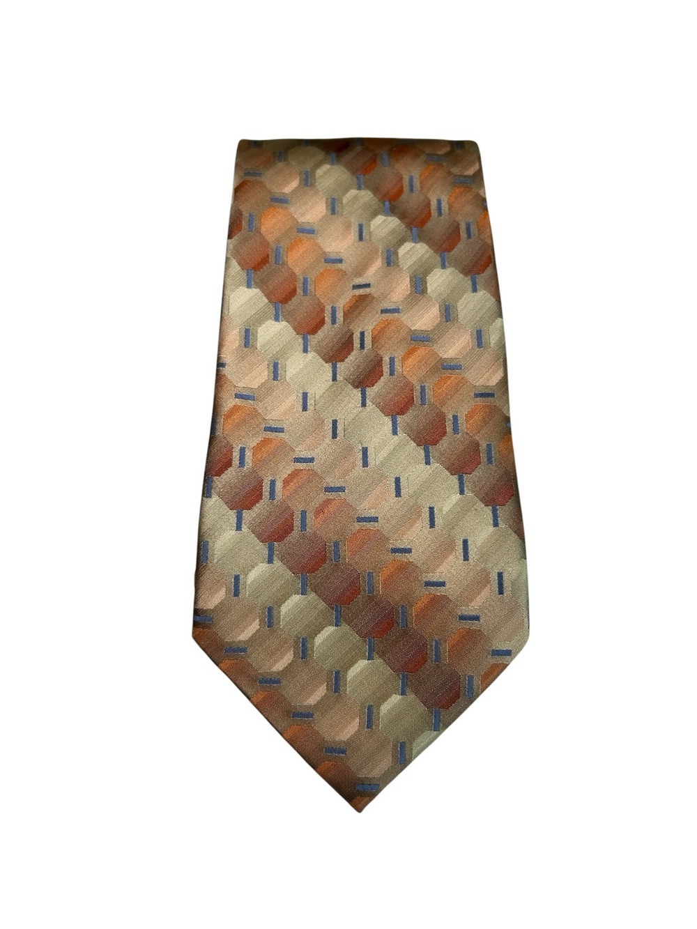Joseph & Feiss Silk Tie • Rust Beige Geometric Vintage Pattern 59” Mens Necktie